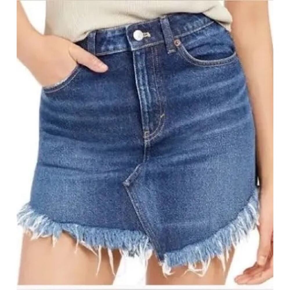 New Free People Mini Frayed Denim Skirt